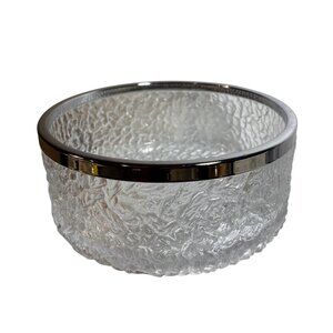 Davidson Brama Luna Crystal Centerpiece Bowl Textured GlassWith Silver Rim 8.75"